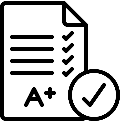 black icon of a graded paper and check mark
