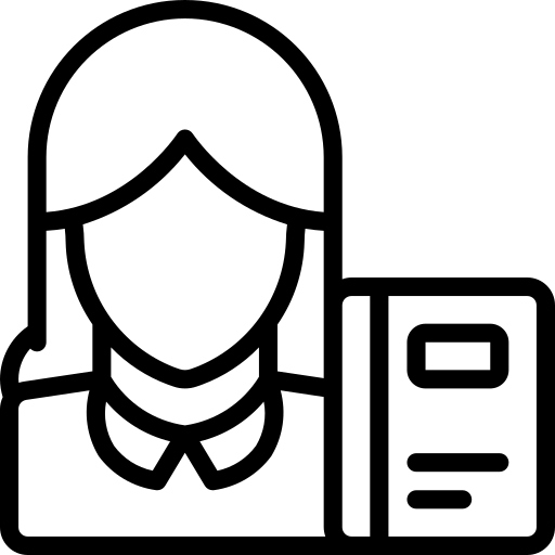 black icon of a female teacher with notebook
